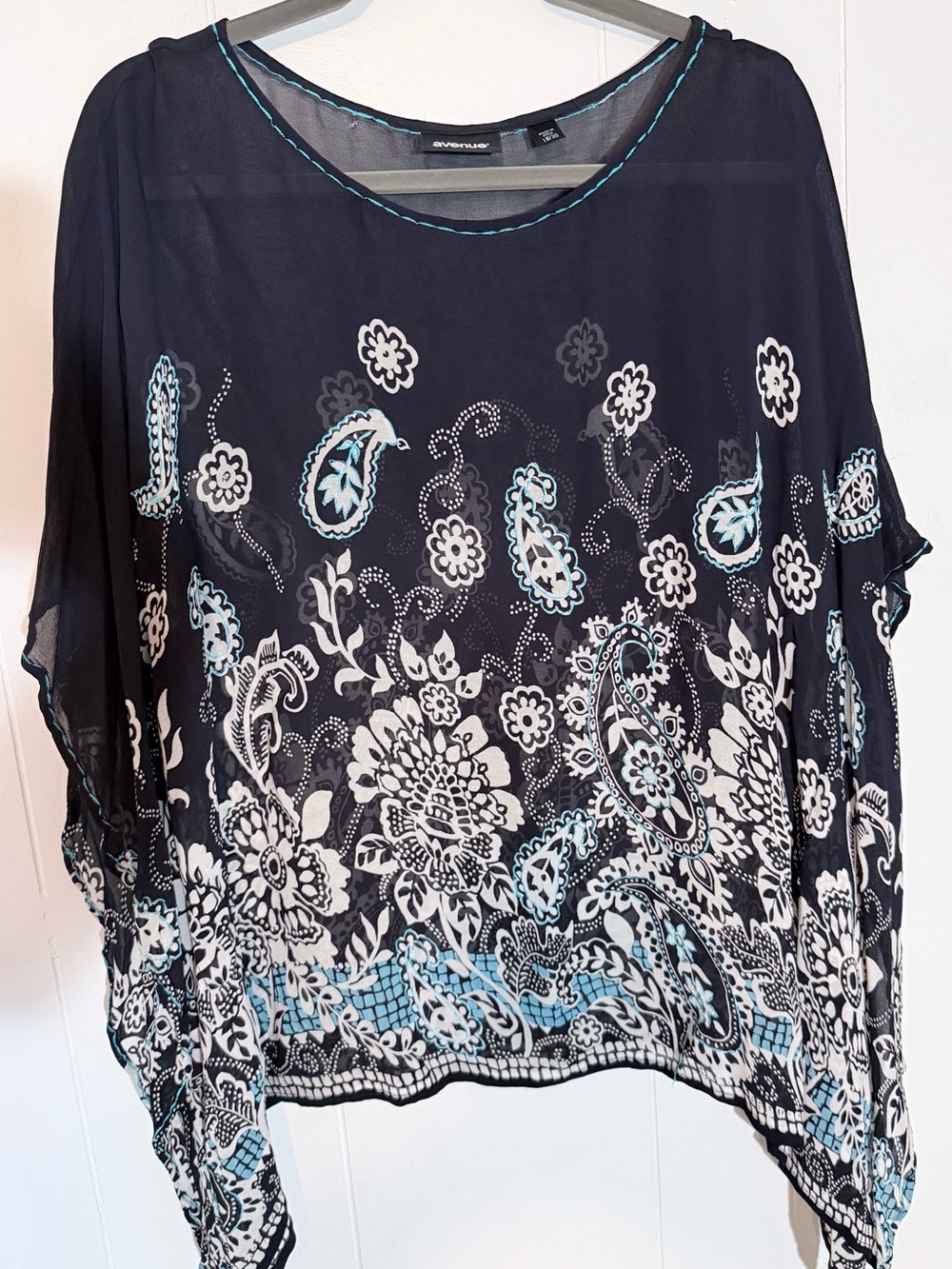 Avenue Black Floral Paisley Tunic with Light Blue Accents